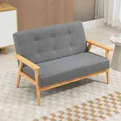 HOMCOM 2-Seater Sofa Upholstery Couch with Rubber Wood Legs Dark Grey