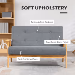 HOMCOM 2-Seater Sofa Upholstery Couch with Rubber Wood Legs Dark Grey
