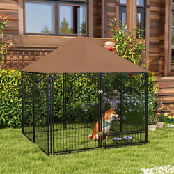 PawHut Outdoor Dog House Kennel with Canopy Top & Lock Rotating Bowl Holder