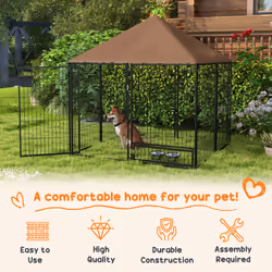 PawHut Outdoor Dog House Kennel with Canopy Top & Lock Rotating Bowl Holder