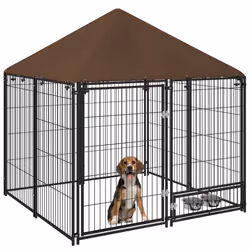 PawHut Outdoor Dog House Kennel with Canopy Top & Lock Rotating Bowl Holder - Additional view 8