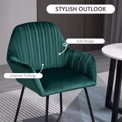 HOMCOM Modern Accent Chair Velvet-Feel Upholstered Lounge Armchair Green