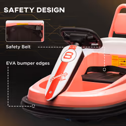 HOMCOM 6V Kids Bumper Car, 360 Rotation Waltz Car w/ 2 Speeds - Pink - Additional view 4