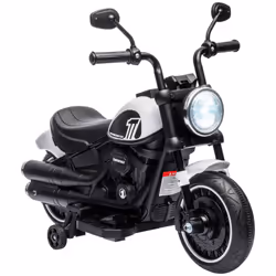 HOMCOM 6V Electric Motorbike with Training Wheels, One-Button Start - White