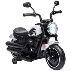 HOMCOM 6V Electric Motorbike with Training Wheels, One-Button Start - White