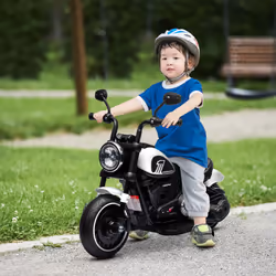 HOMCOM 6V Electric Motorbike with Training Wheels, One-Button Start - White