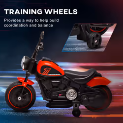 HOMCOM 6V Electric Motorbike with Training Wheels, One-Button Start - Red