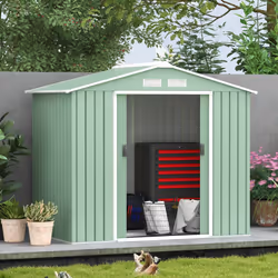 Outsunny 7 x 4ft Garden Shed Storage with Foundation Kit and Vents Light Green