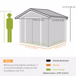 Outsunny 7 x 4ft Garden Shed Storage with Foundation Kit and Vents Light Green - Additional view 7