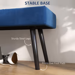 HOMCOM End of Bed Bench, Upholstered Hallway Bedroom with Steel Legs, Blue
