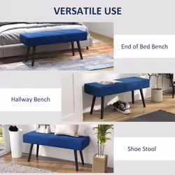 HOMCOM End of Bed Bench, Upholstered Hallway Bedroom with Steel Legs, Blue - Additional view 4