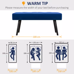 HOMCOM End of Bed Bench, Upholstered Hallway Bedroom with Steel Legs, Blue - Additional view 5