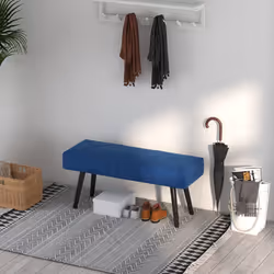 HOMCOM End of Bed Bench, Upholstered Hallway Bedroom with Steel Legs, Blue - Additional view 6