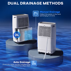 HOMCOM 12L/Day 2500ml Dehumidifier for Home with 24H Timer and 2 Speed Modes
