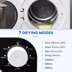 HOMCOM 6kg Vented Tumble Dryer with 7 Dry Programmers for Small Spaces White