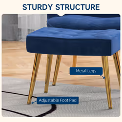 HOMCOM Button Tufted Armchair with Footstool and Gold Tone Steel Legs Dark Blue