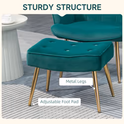 HOMCOM Button Tufted Armchair with Footstool and Gold Tone Steel Legs Dark Green - Additional view 4