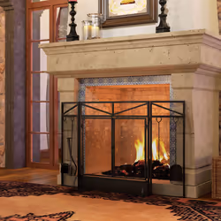 HOMCOM 3 Panel Folding Fire Guard with Tool Doors Fire Screen Spark Guard