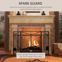 HOMCOM 3 Panel Folding Fire Guard with Tool Doors Fire Screen Spark Guard