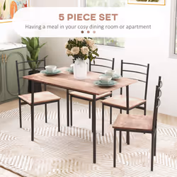HOMCOM 5 Piece Dining Table and Chairs Set, Space Saving, Brown and Black