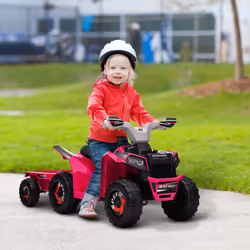 HOMCOM Electric Quad Bike, 6V Kids Ride-On ATV with Back Trailer - Pink
