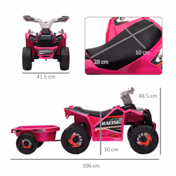 HOMCOM Electric Quad Bike, 6V Kids Ride-On ATV with Back Trailer - Pink