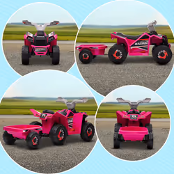 HOMCOM Electric Quad Bike, 6V Kids Ride-On ATV with Back Trailer - Pink - Additional view 6
