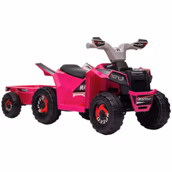 HOMCOM Electric Quad Bike, 6V Kids Ride-On ATV with Back Trailer - Pink - Additional view 8