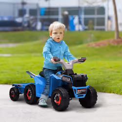 HOMCOM Electric Quad Bike, 6V Kids Ride-On ATV with Back Trailer - Blue