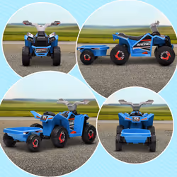 HOMCOM Electric Quad Bike, 6V Kids Ride-On ATV with Back Trailer - Blue - Additional view 4