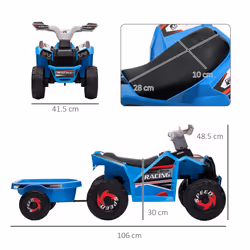 HOMCOM Electric Quad Bike, 6V Kids Ride-On ATV with Back Trailer - Blue - Additional view 6