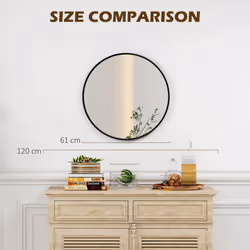 HOMCOM Wall Mirror for Living Room Bedroom, 61 cm Circle Bathroom Mirror, Black - Additional view 5