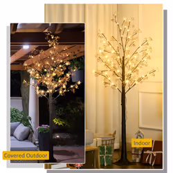 HOMCOM 6ft Artificial Tree with Warm White LED Lights, Baby Breath Flowers