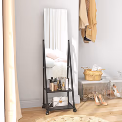 HOMCOM Movable Full Length Mirror Adjustable Full Body Mirror with 2 Shelves - Additional view 6