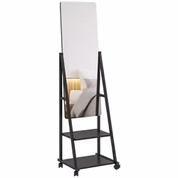 HOMCOM Movable Full Length Mirror Adjustable Full Body Mirror with 2 Shelves - Additional view 8