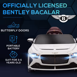 HOMCOM Bentley Bacalar Licensed 12V Kids Electric Ride-On w/ Remote - White