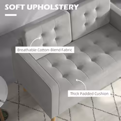 HOMCOM Compact Loveseat Sofa 2 Seater Sofa with Wood Legs, Light Grey
