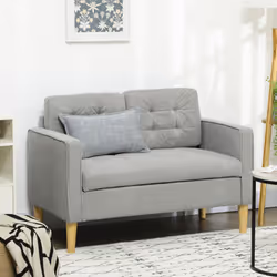 HOMCOM Compact Loveseat Sofa 2 Seater Sofa with Wood Legs, Light Grey