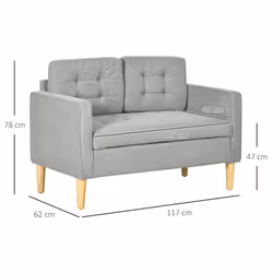HOMCOM Compact Loveseat Sofa 2 Seater Sofa with Wood Legs, Light Grey - Additional view 5