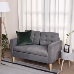 HOMCOM Compact 2 Seater Sofa with Hidden Storage and Rubberwood Legs Grey