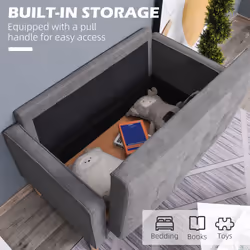 HOMCOM Compact 2 Seater Sofa with Hidden Storage and Rubberwood Legs Grey