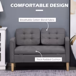 HOMCOM Compact 2 Seater Sofa with Hidden Storage and Rubberwood Legs Grey