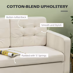 HOMCOM Compact Loveseat Sofa 2 Seater Sofa with Storage and Wood Legs Cream