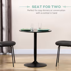 HOMCOM Round Dining Table w/ Steel Base, Non-slip Pad for Living Room Black
