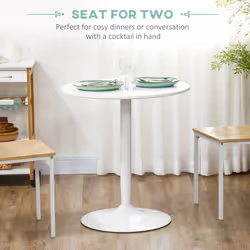 HOMCOM Round Dining Table w/ Steel Base, Non-slip Pad for Living Room White