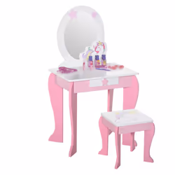 HOMCOM Girls Dressing Table with Mirror, Stool, Pretend Play Toy