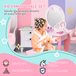 HOMCOM Girls Dressing Table with Mirror, Stool, Pretend Play Toy