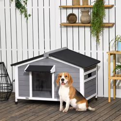 PawHut Wooden Dog Kennel for Outside 109L x 79W x 72H cm, Grey