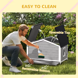 PawHut Wooden Dog Kennel for Outside 109L x 79W x 72H cm, Grey - Additional view 8