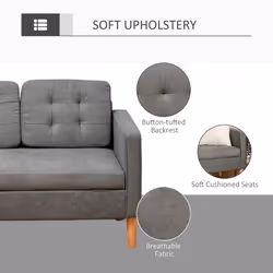 HOMCOM Modern 3 Seater Sofa with Hidden Storage and Rubber Wood Legs, Grey